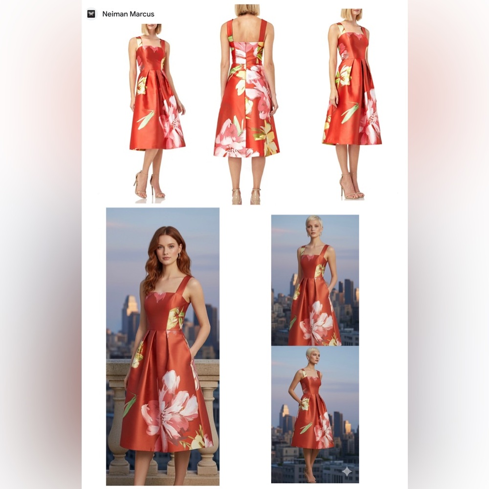 Kay Unger New York Floral-Print Sleeveless Mikado Cocktail Dress w/ Pockets 6 - Picture 14 of 17